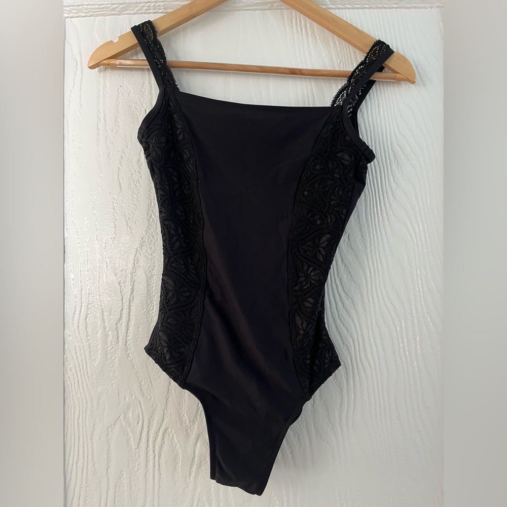 Wear Moi black lace leotard, size small
